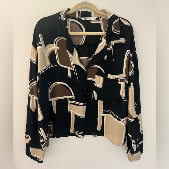 Zara Printed Geometric Print Crop Blouse - Picture 2 of 4